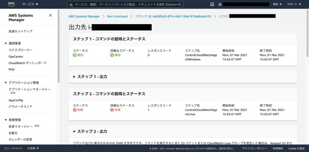 実行コマンドの出力詳細